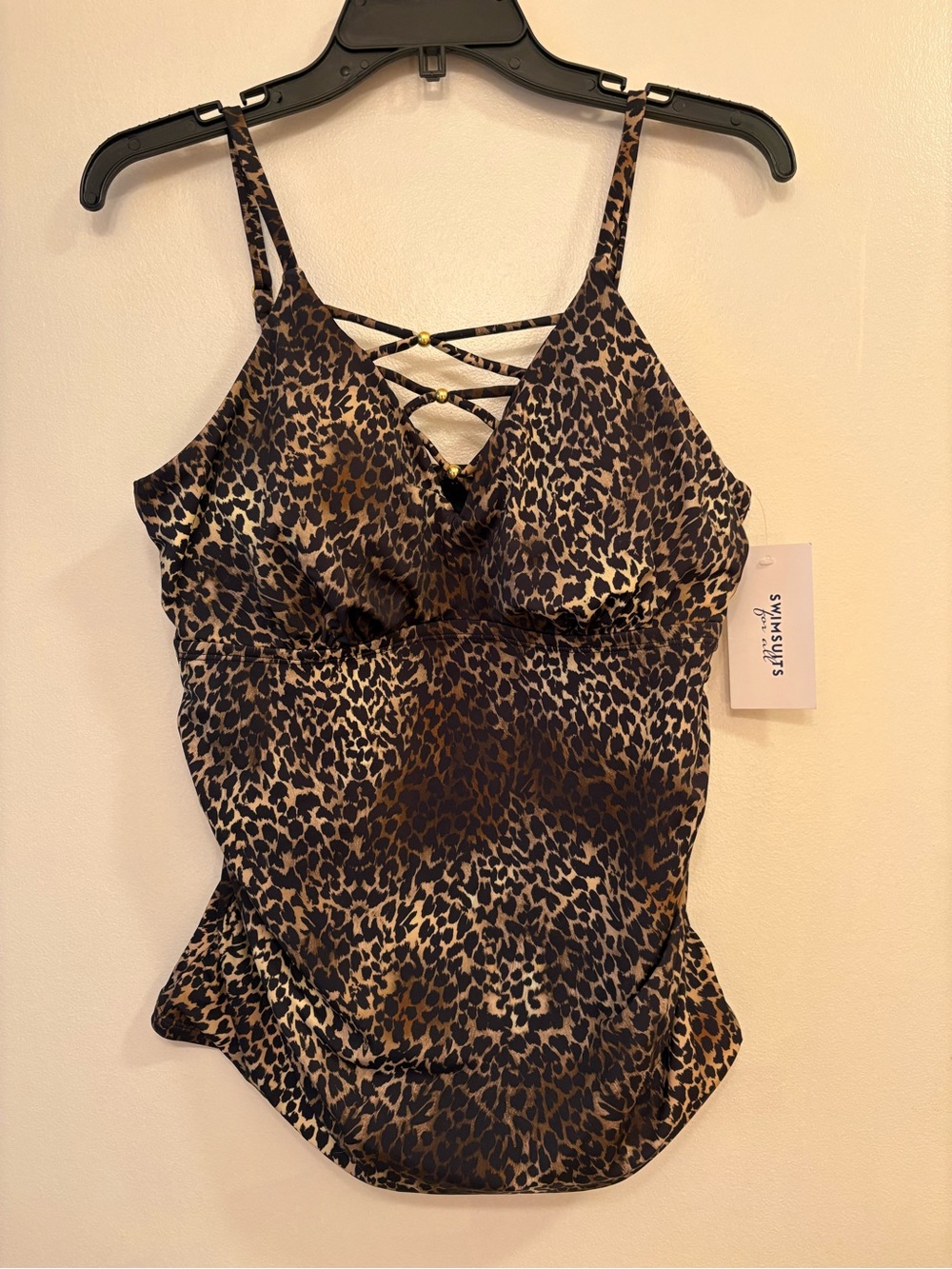 NWT Swimsuits For All Tiger Print Lattice-Strap Tankini Swim Top - Size 12